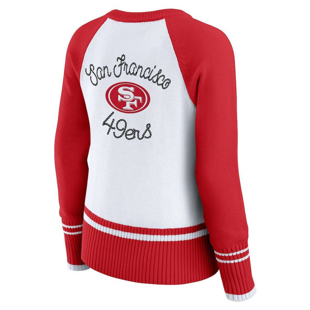 San Francisco 49ers WEAR by Erin Andrews Women's Colorblock Raglan Sweater White/Scarlet
