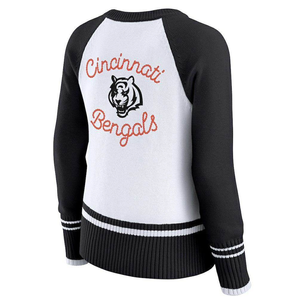 Cincinnati Bengals WEAR by Erin Andrews Women's Colorblock Raglan Sweater White/Black