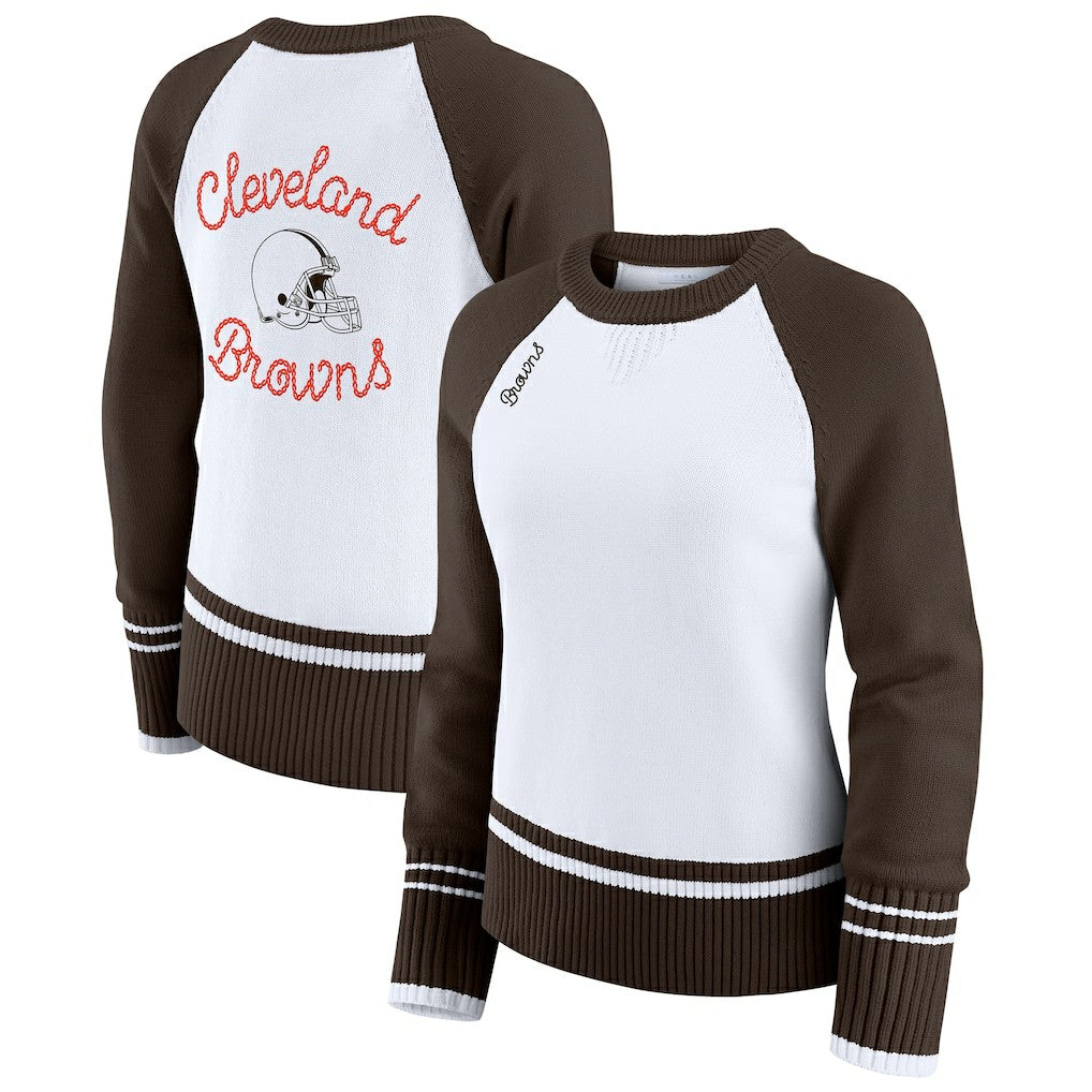 Cleveland Browns WEAR by Erin Andrews Women's Colorblock Raglan Sweater White/Brown