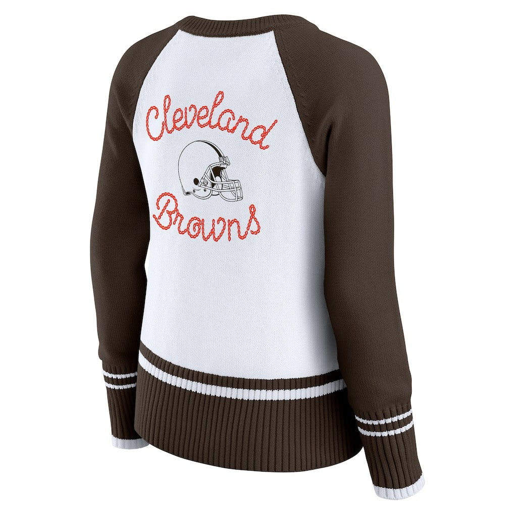 Cleveland Browns WEAR by Erin Andrews Women's Colorblock Raglan Sweater White/Brown