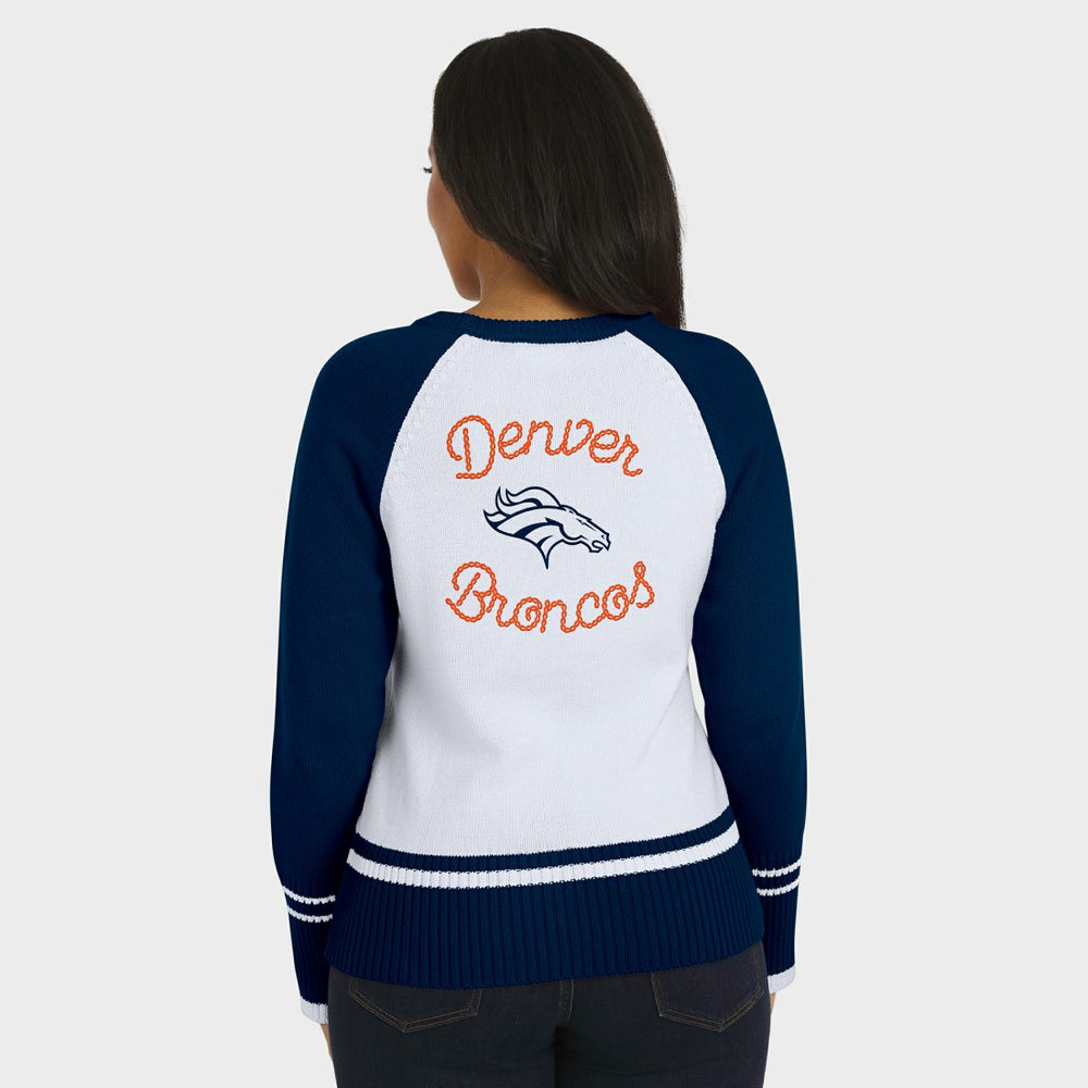 Denver Broncos WEAR by Erin Andrews Women's Colorblock Raglan Sweater White/Navy