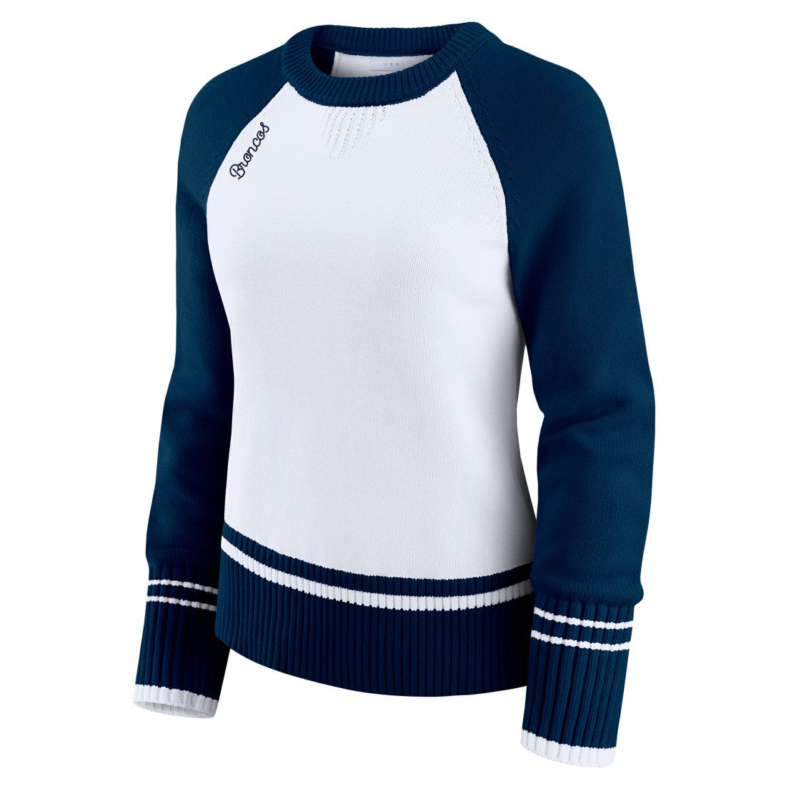 Denver Broncos WEAR by Erin Andrews Women's Colorblock Raglan Sweater White/Navy