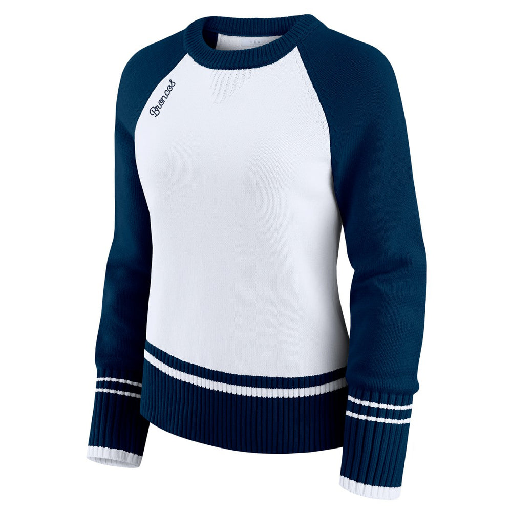 Denver Broncos WEAR by Erin Andrews Women's Colorblock Raglan Sweater White/Navy