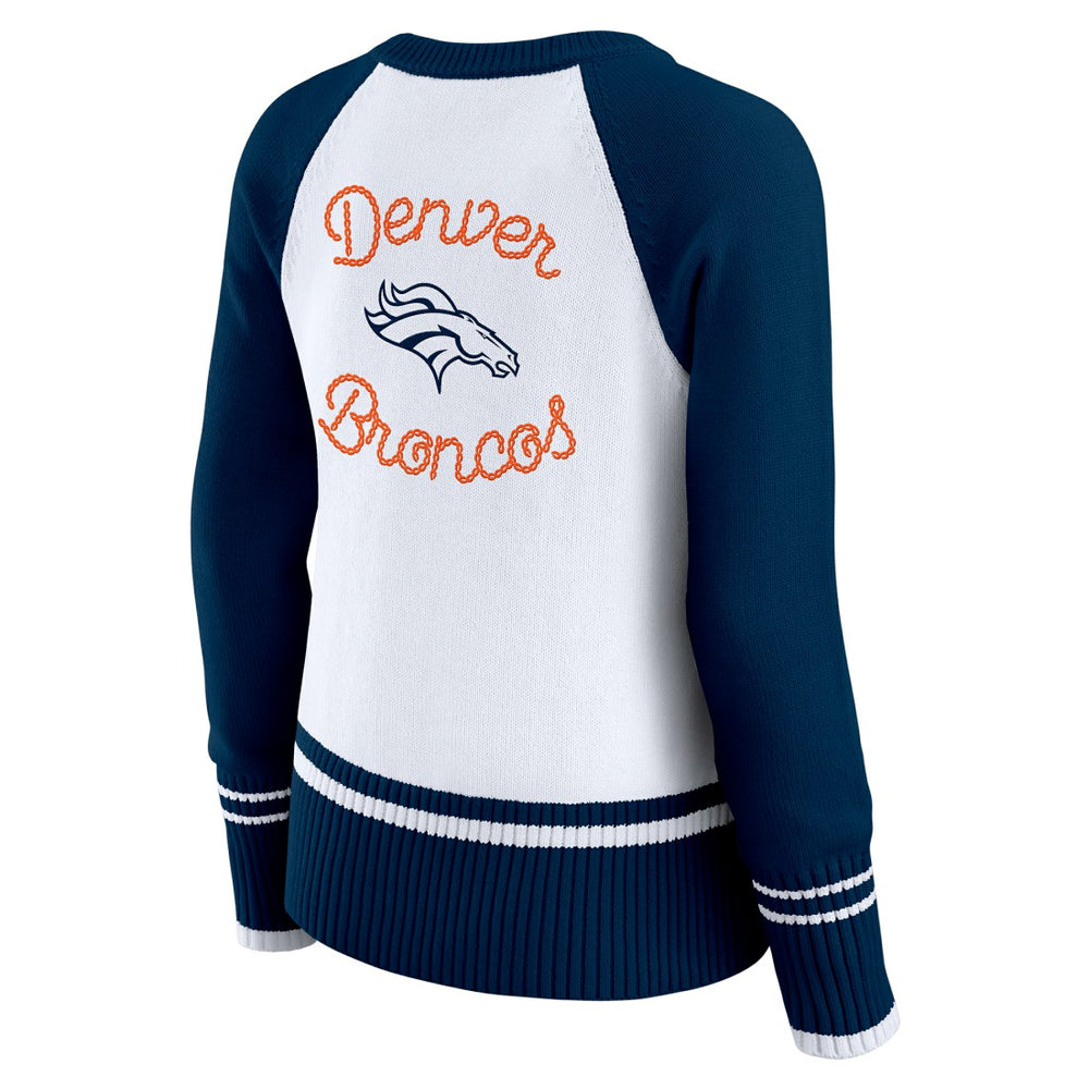 Denver Broncos WEAR by Erin Andrews Women's Colorblock Raglan Sweater White/Navy