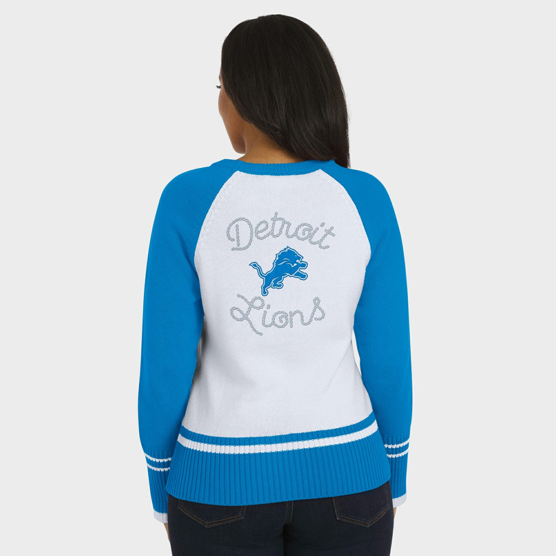 Detroit Lions WEAR by Erin Andrews Women's Colorblock Raglan Sweater White/Blue