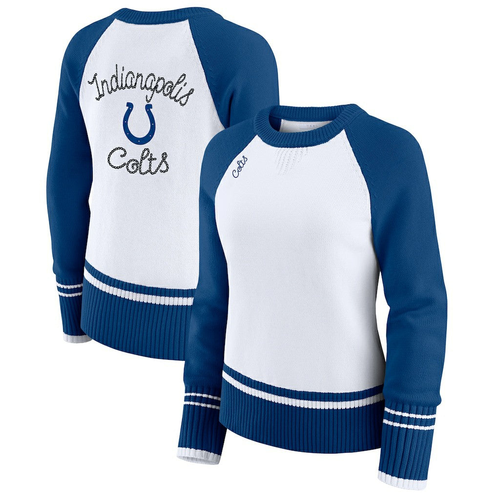 Indianapolis Colts WEAR by Erin Andrews Women's Colorblock Raglan Sweater White/Royal