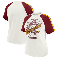 Washington Commanders WEAR by Erin Andrews Women's Sleeve Stripe Distressed Raglan T-Shirt White