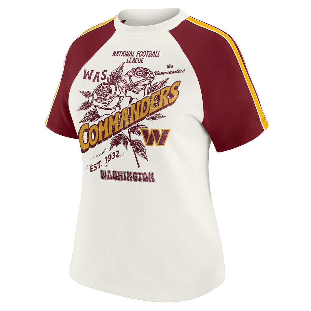 Washington Commanders WEAR by Erin Andrews Women's Sleeve Stripe Distressed Raglan T-Shirt White