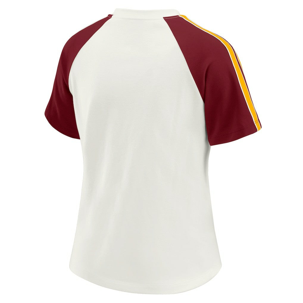 Washington Commanders WEAR by Erin Andrews Women's Sleeve Stripe Distressed Raglan T-Shirt White