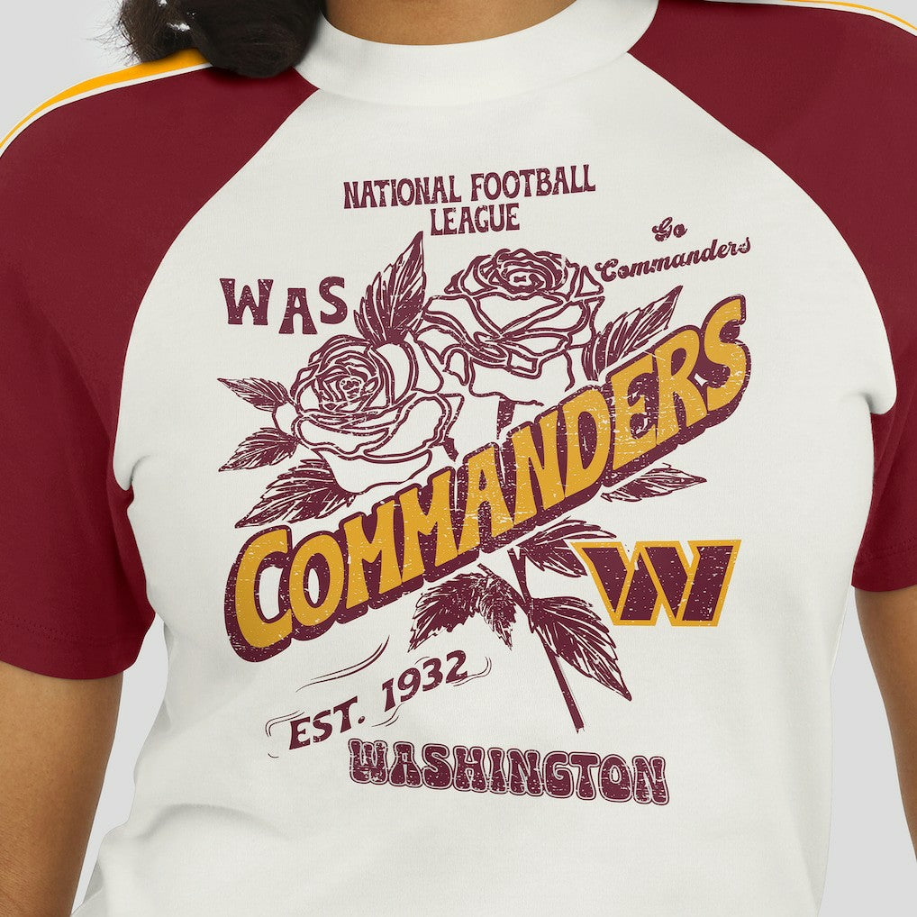 Washington Commanders WEAR by Erin Andrews Women's Sleeve Stripe Distressed Raglan T-Shirt White