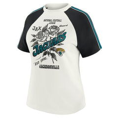 Jacksonville Jaguars WEAR by Erin Andrews Women's Sleeve Stripe Distressed Raglan T-Shirt White