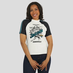 Jacksonville Jaguars WEAR by Erin Andrews Women's Sleeve Stripe Distressed Raglan T-Shirt White