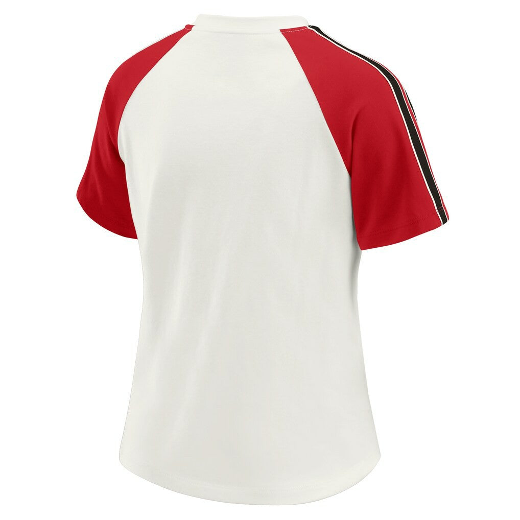 Atlanta Falcons WEAR by Erin Andrews Women's Sleeve Stripe Distressed Raglan T-Shirt White