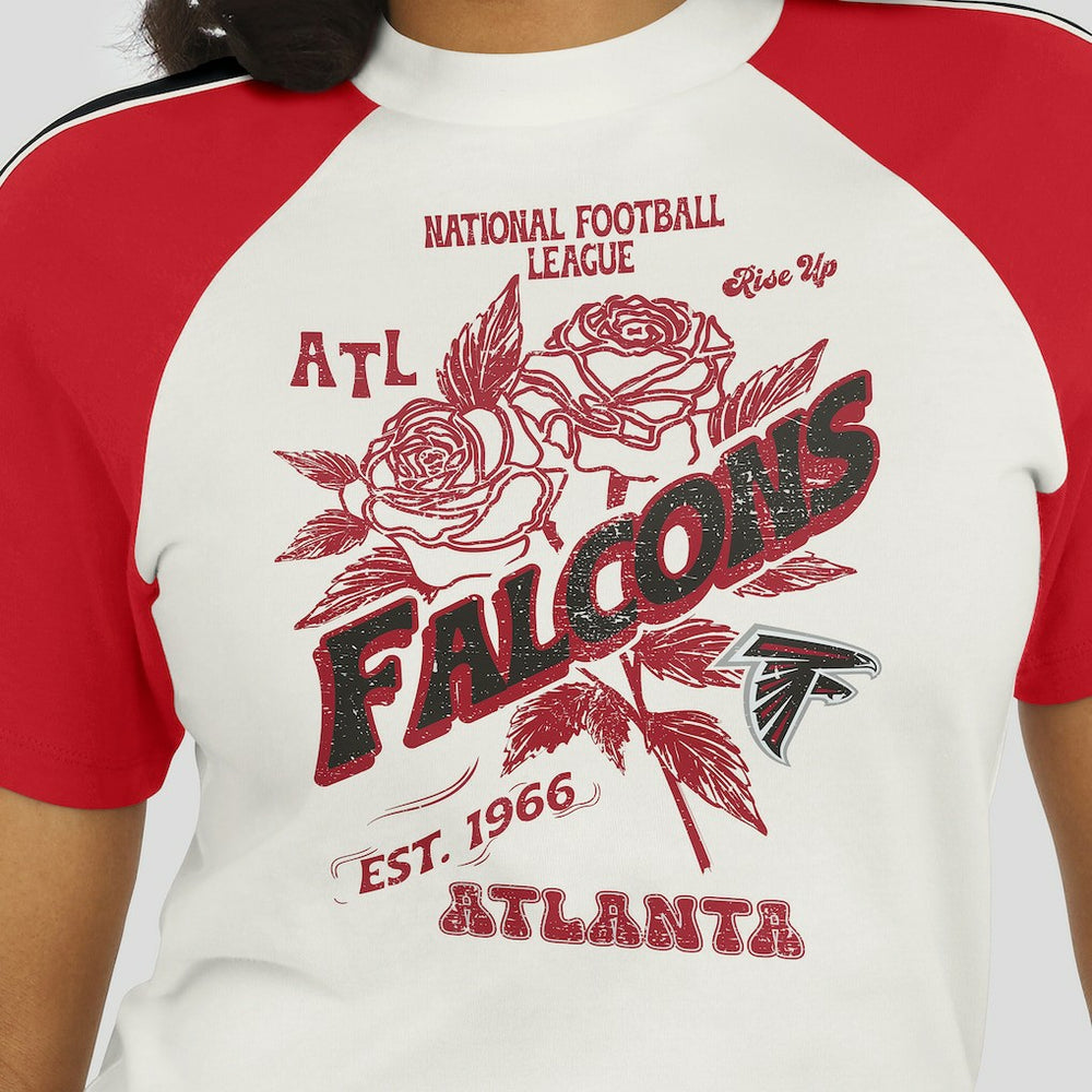 Atlanta Falcons WEAR by Erin Andrews Women's Sleeve Stripe Distressed Raglan T-Shirt White