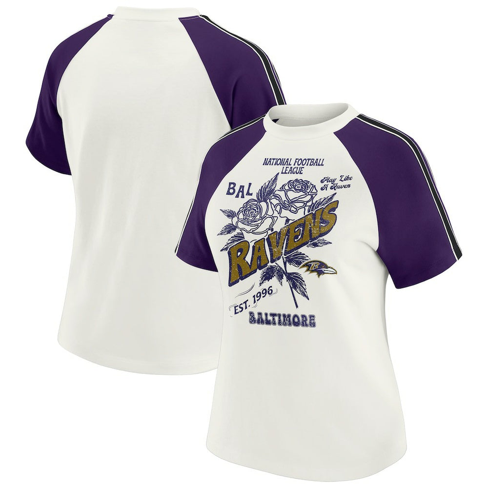 Baltimore Ravens WEAR by Erin Andrews Women's Sleeve Stripe Distressed Raglan T-Shirt White