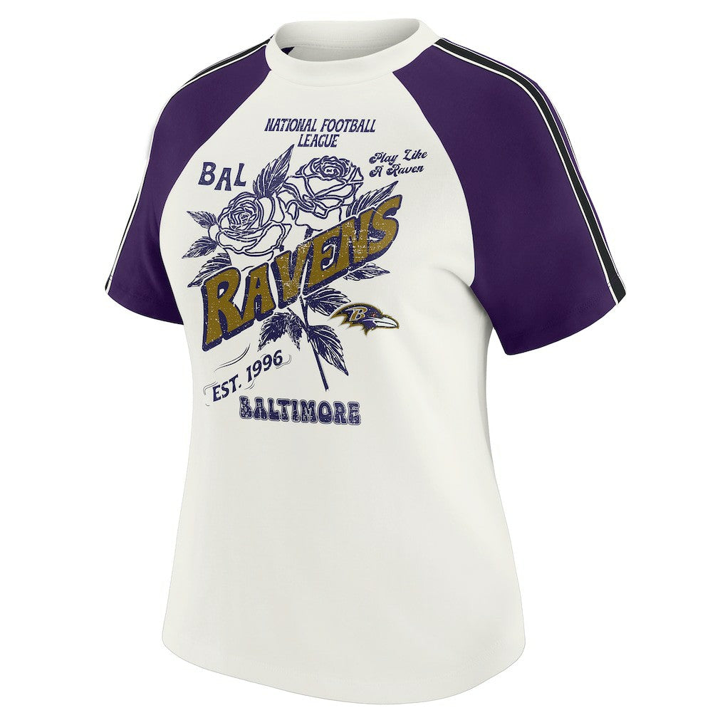 Baltimore Ravens WEAR by Erin Andrews Women's Sleeve Stripe Distressed Raglan T-Shirt White