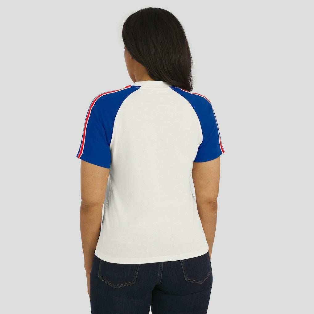 Buffalo Bills WEAR by Erin Andrews Women's Sleeve Stripe Distressed Raglan T-Shirt White