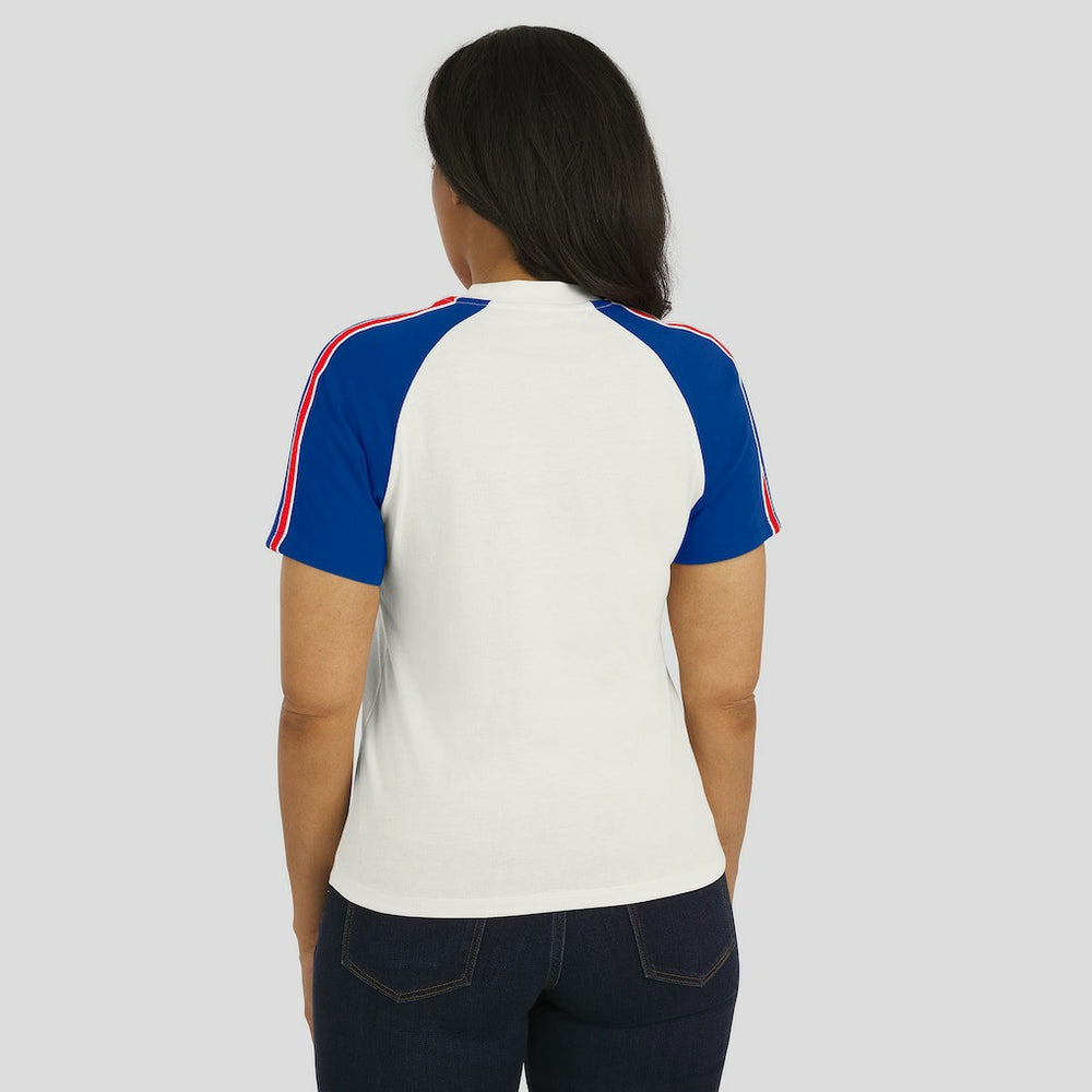 Buffalo Bills WEAR by Erin Andrews Women's Sleeve Stripe Distressed Raglan T-Shirt White