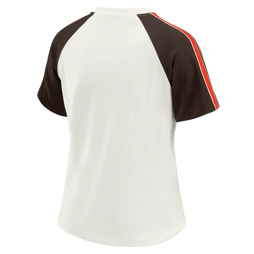 Cleveland Browns WEAR by Erin Andrews Women's Sleeve Stripe Distressed Raglan T-Shirt White