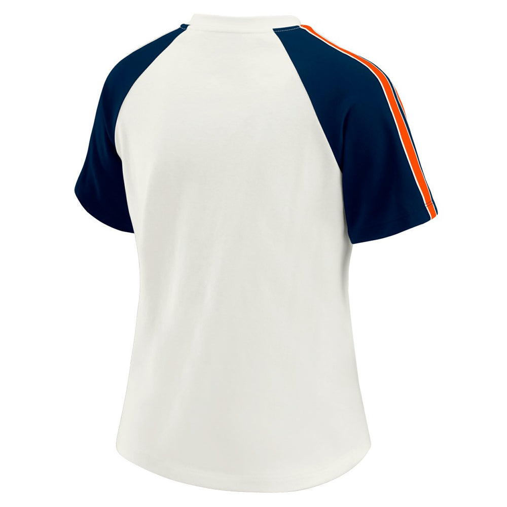 Denver Broncos WEAR by Erin Andrews Women's Sleeve Stripe Distressed Raglan T-Shirt White