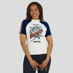 Denver Broncos WEAR by Erin Andrews Women's Sleeve Stripe Distressed Raglan T-Shirt White