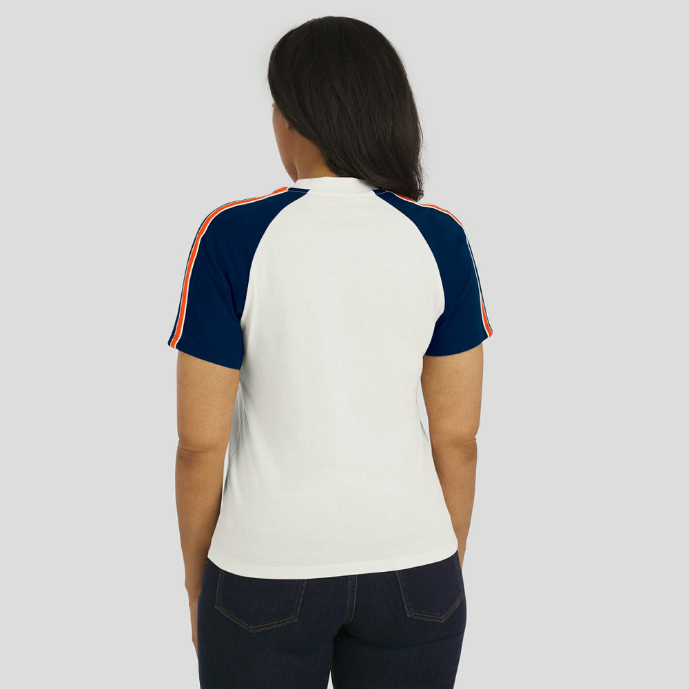 Denver Broncos WEAR by Erin Andrews Women's Sleeve Stripe Distressed Raglan T-Shirt White