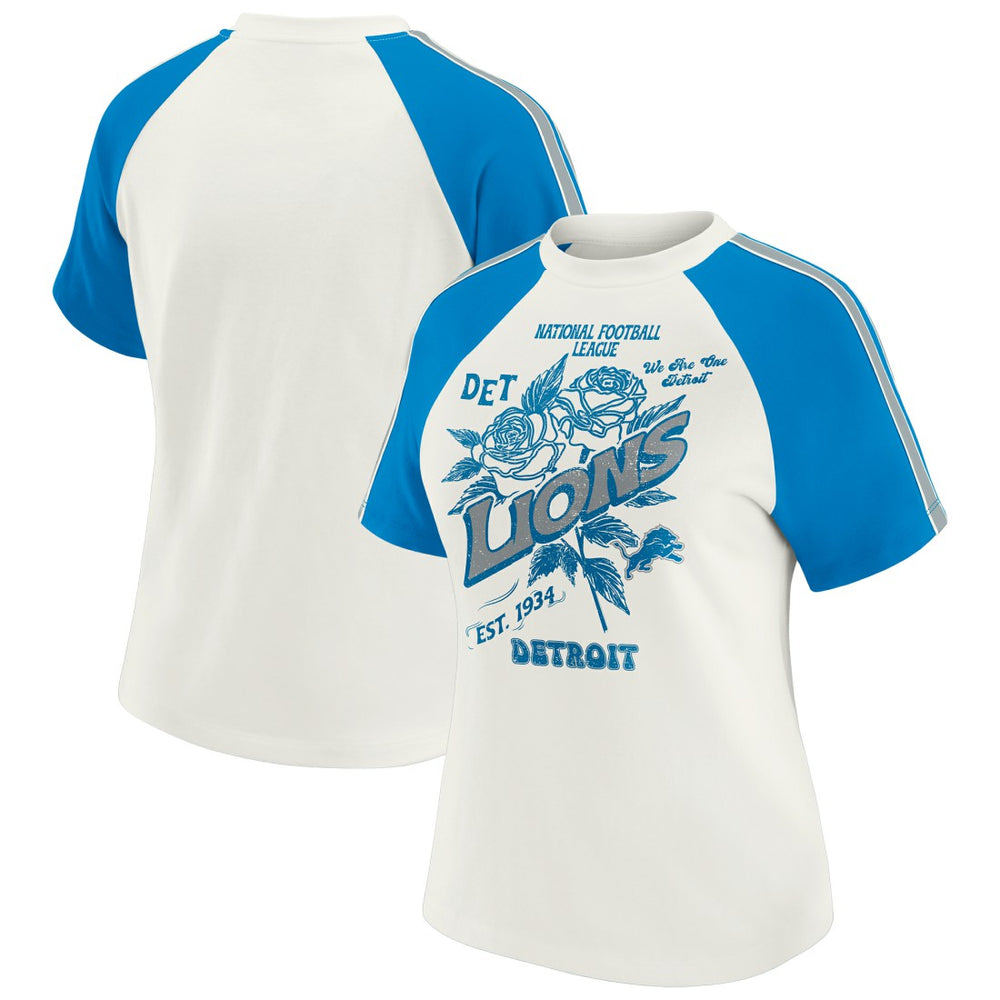 Detroit Lions WEAR by Erin Andrews Women's Sleeve Stripe Distressed Raglan T-Shirt White