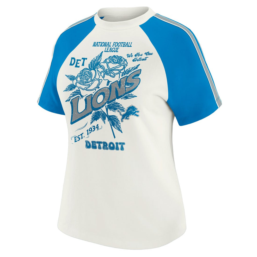 Detroit Lions WEAR by Erin Andrews Women's Sleeve Stripe Distressed Raglan T-Shirt White