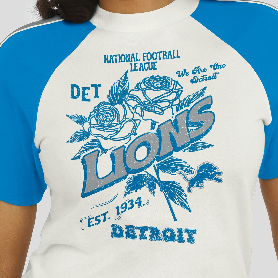 Detroit Lions WEAR by Erin Andrews Women's Sleeve Stripe Distressed Raglan T-Shirt White