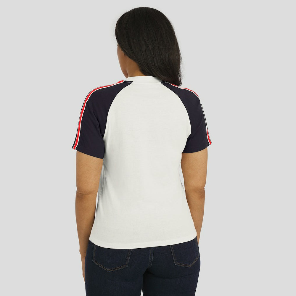 Houston Texans WEAR by Erin Andrews Women's Sleeve Stripe Distressed Raglan T-Shirt White