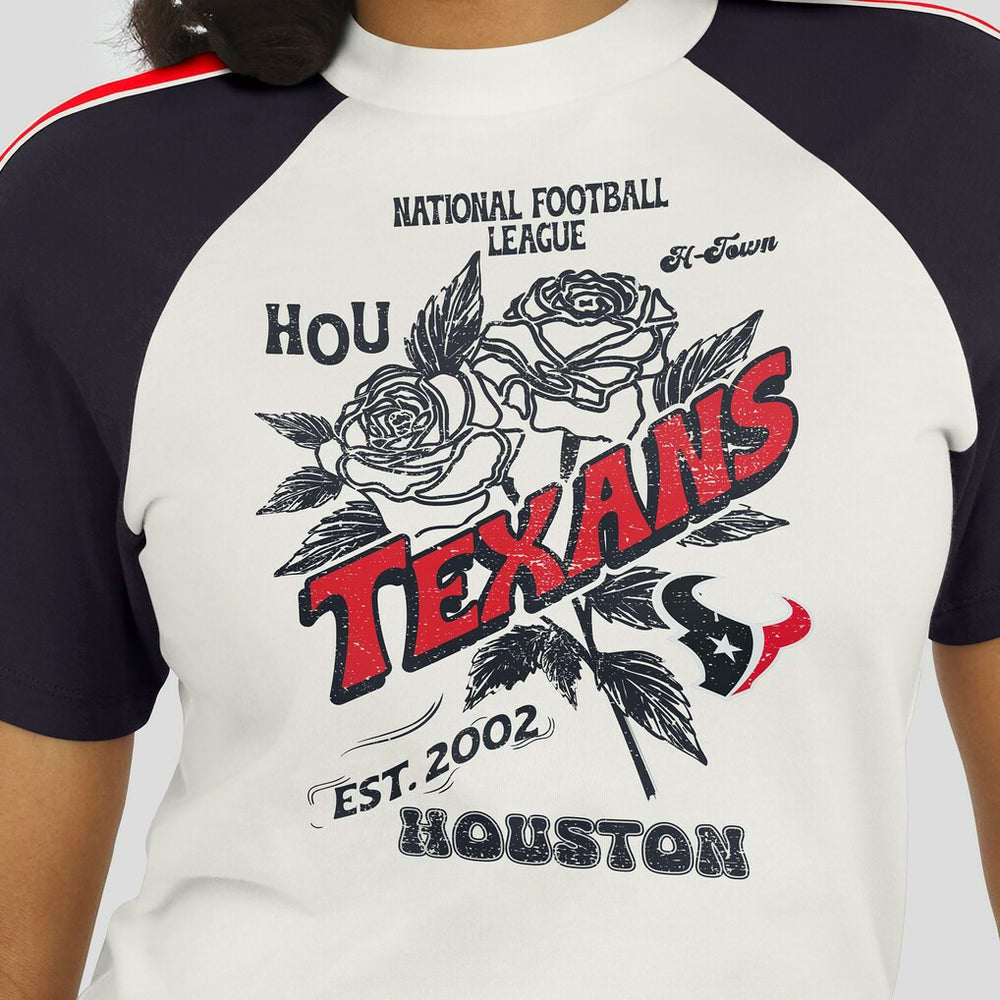 Houston Texans WEAR by Erin Andrews Women's Sleeve Stripe Distressed Raglan T-Shirt White
