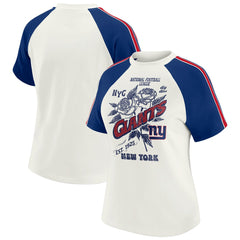 New York Giants WEAR by Erin Andrews Women's Sleeve Stripe Distressed Raglan T-Shirt White