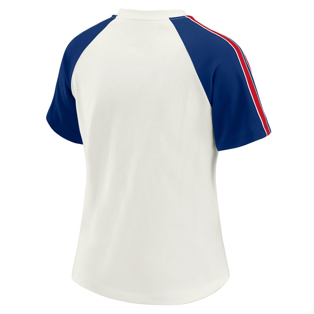 New York Giants WEAR by Erin Andrews Women's Sleeve Stripe Distressed Raglan T-Shirt White