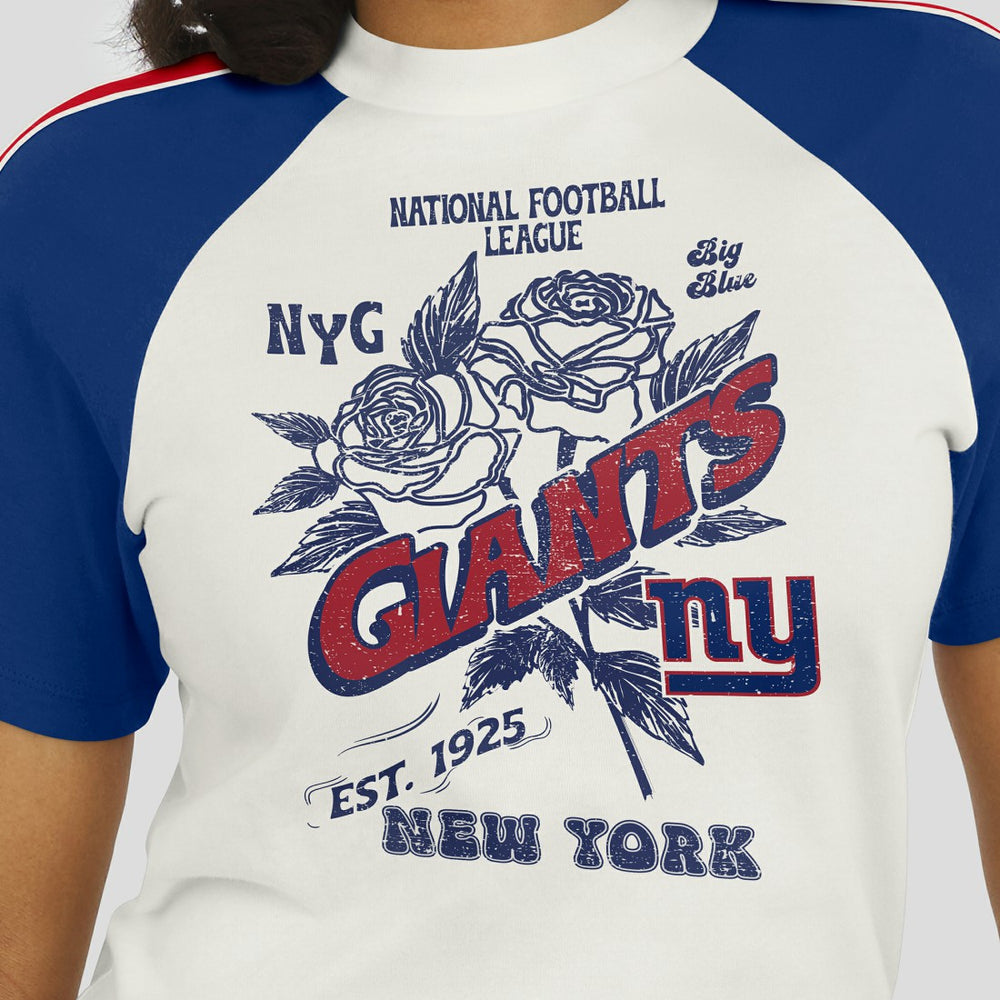 New York Giants WEAR by Erin Andrews Women's Sleeve Stripe Distressed Raglan T-Shirt White
