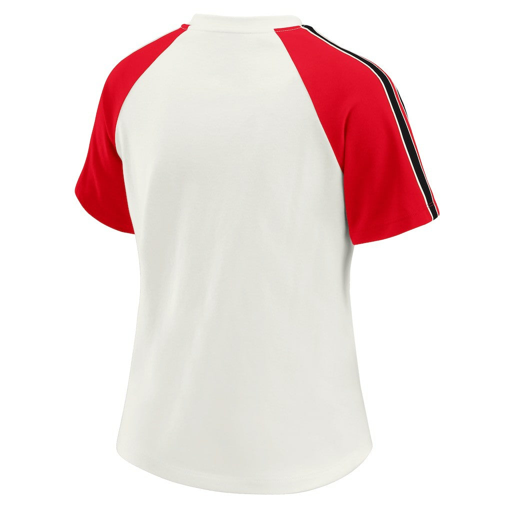 Kansas City Chiefs WEAR by Erin Andrews Women's Sleeve Stripe Distressed Raglan T-Shirt White