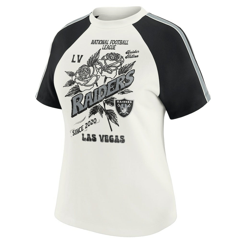 Las Vegas Raiders WEAR by Erin Andrews Women's Sleeve Stripe Distressed Raglan T-Shirt White