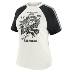 Las Vegas Raiders WEAR by Erin Andrews Women's Sleeve Stripe Distressed Raglan T-Shirt White