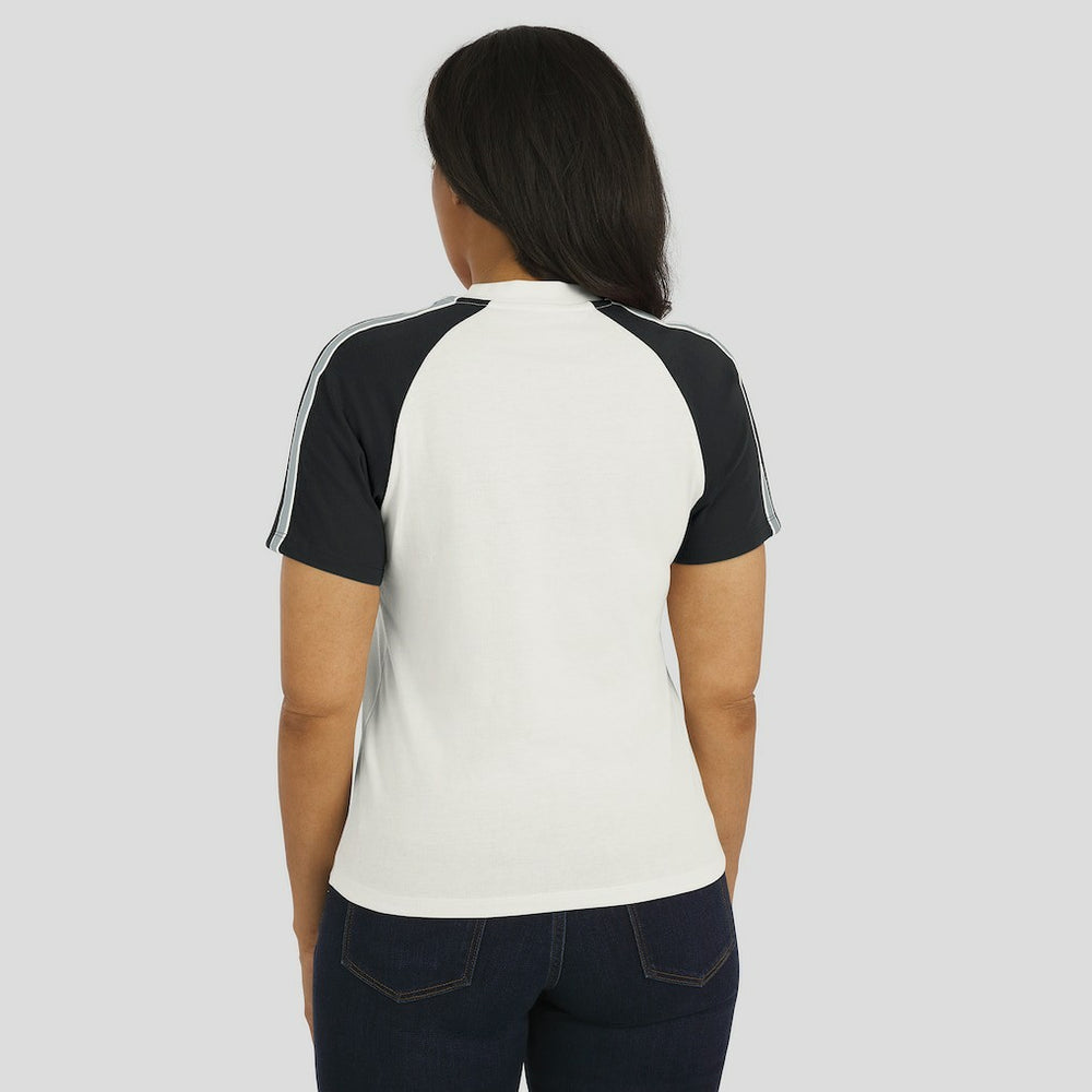 Las Vegas Raiders WEAR by Erin Andrews Women's Sleeve Stripe Distressed Raglan T-Shirt White