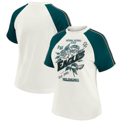 Philadelphia Eagles WEAR by Erin Andrews Women's Sleeve Stripe Distressed Raglan T-Shirt White