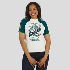 Philadelphia Eagles WEAR by Erin Andrews Women's Sleeve Stripe Distressed Raglan T-Shirt White