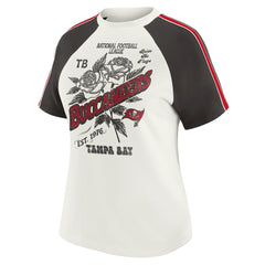 Tampa Bay Buccaneers WEAR by Erin Andrews Women's Sleeve Stripe Distressed Raglan T-Shirt White