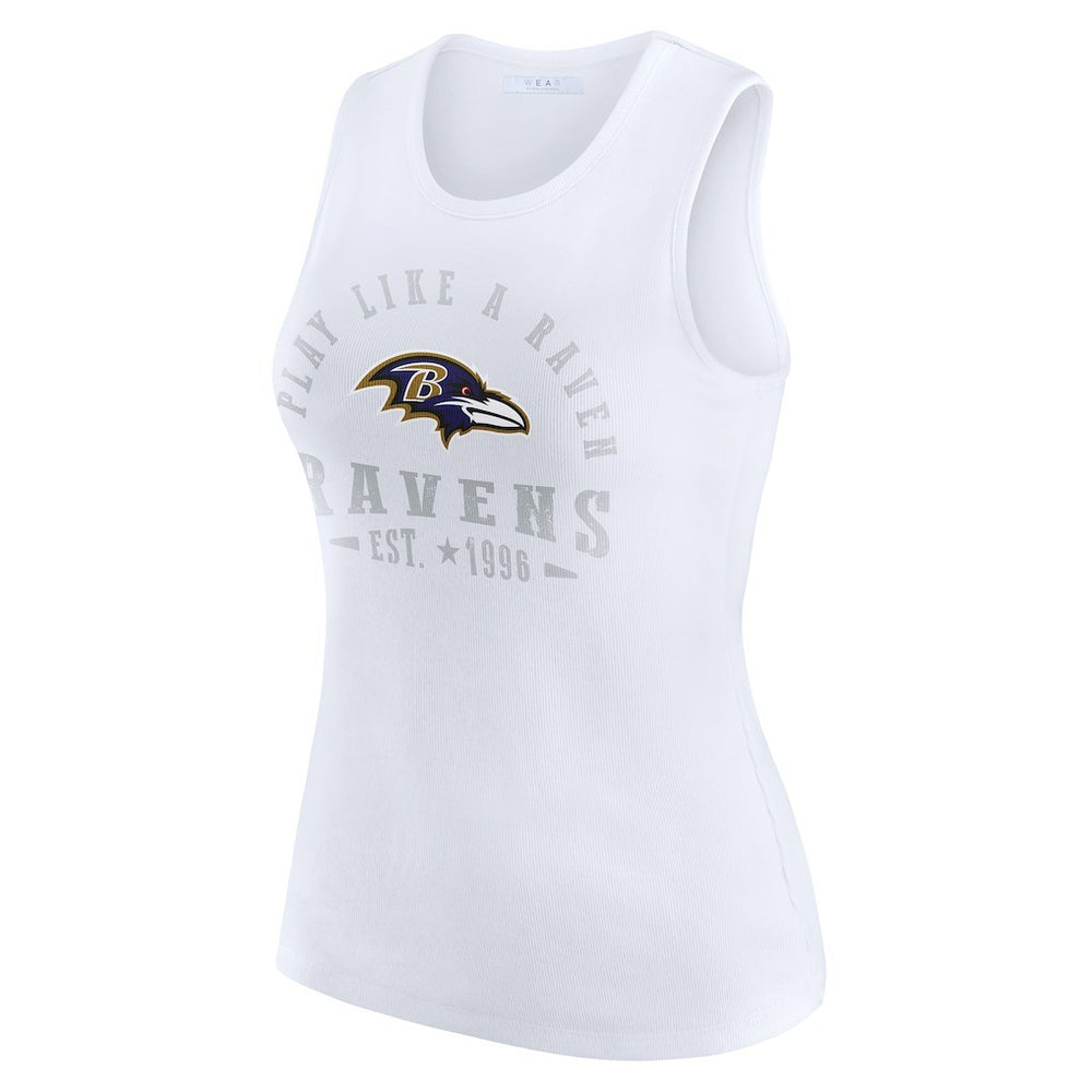 Baltimore Ravens WEAR by Erin Andrews Women's Ribbed Graphic Tank Top White