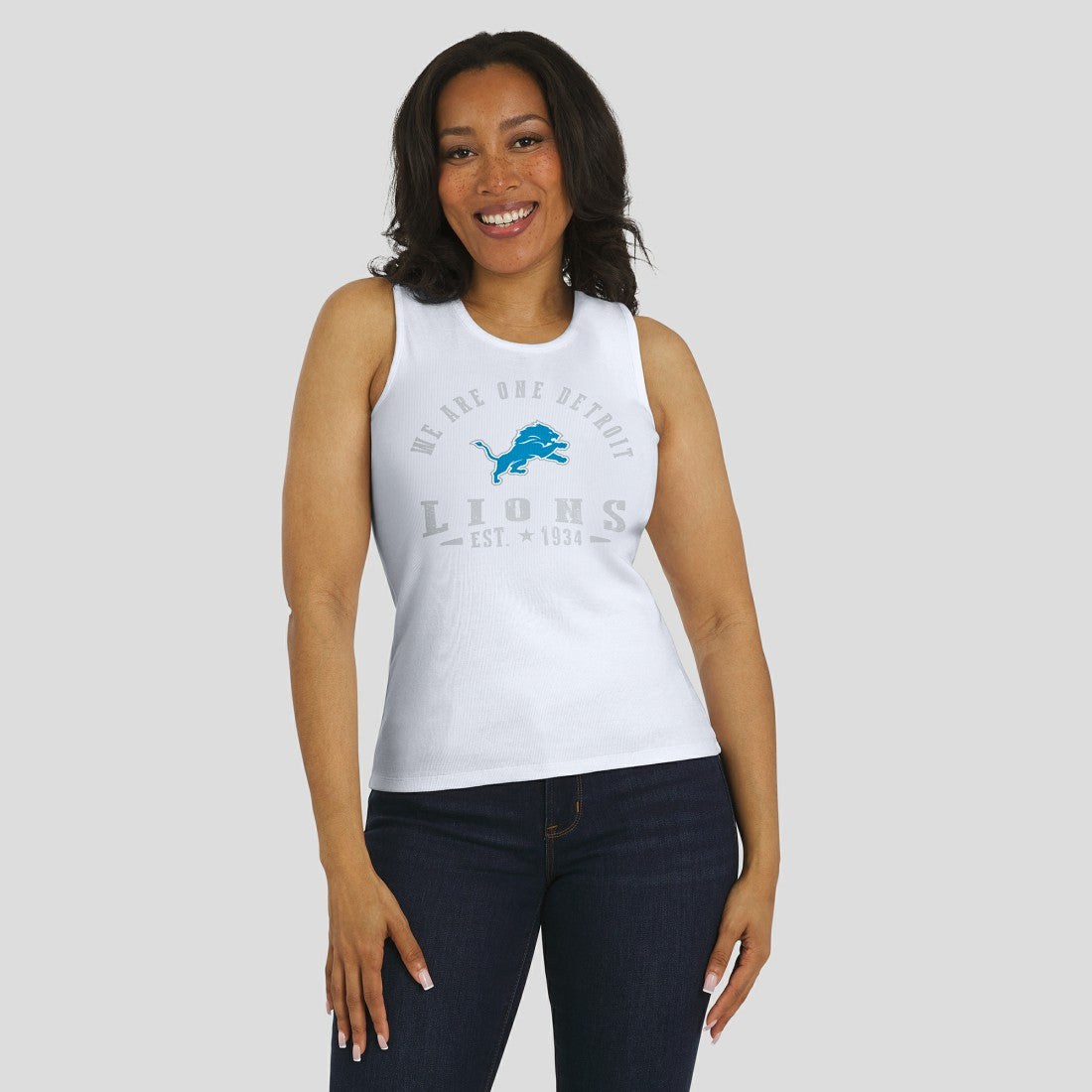 Detroit Lions WEAR by Erin Andrews Women's Ribbed Graphic Tank Top White
