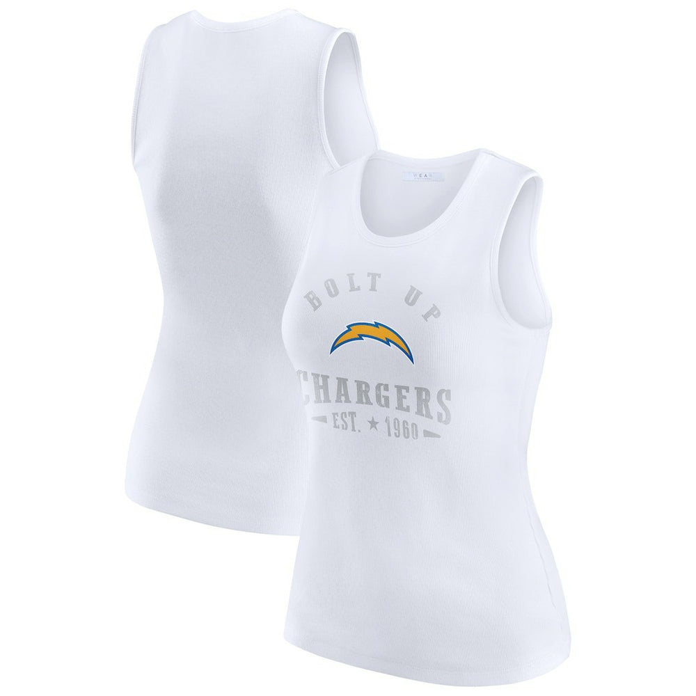 Los Angeles Chargers WEAR by Erin Andrews Women's Ribbed Graphic Tank Top White