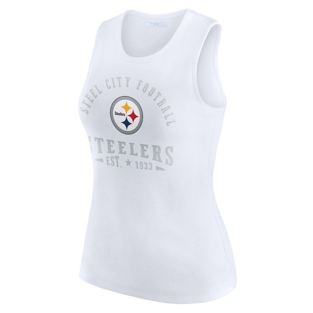 Pittsburgh Steelers WEAR by Erin Andrews Women's Ribbed Graphic Tank Top White