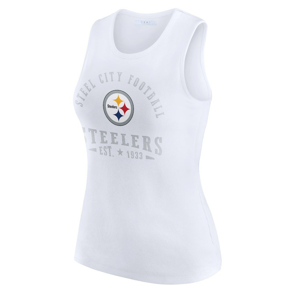 Pittsburgh Steelers WEAR by Erin Andrews Women's Ribbed Graphic Tank Top White