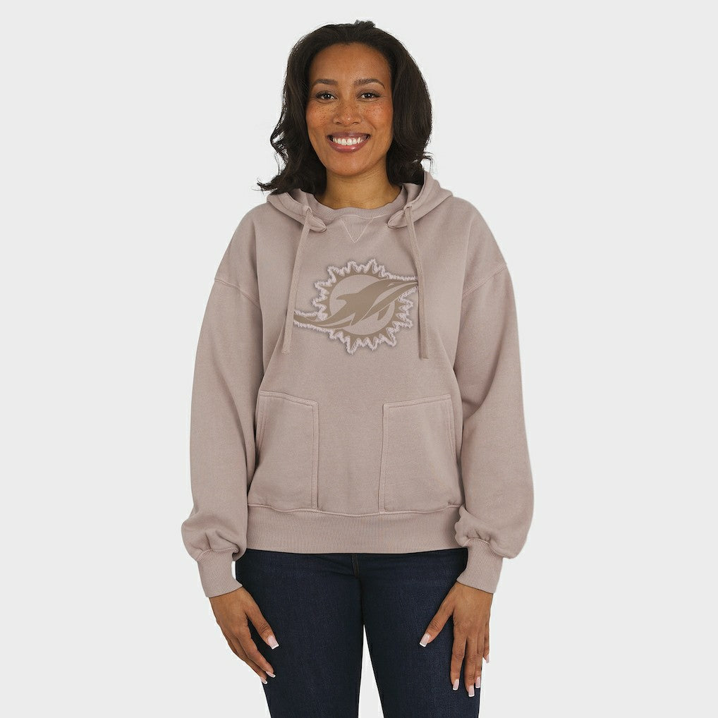 Miami Dolphins WEAR by Erin Andrews Women's Washed Pullover Crewdie Tan