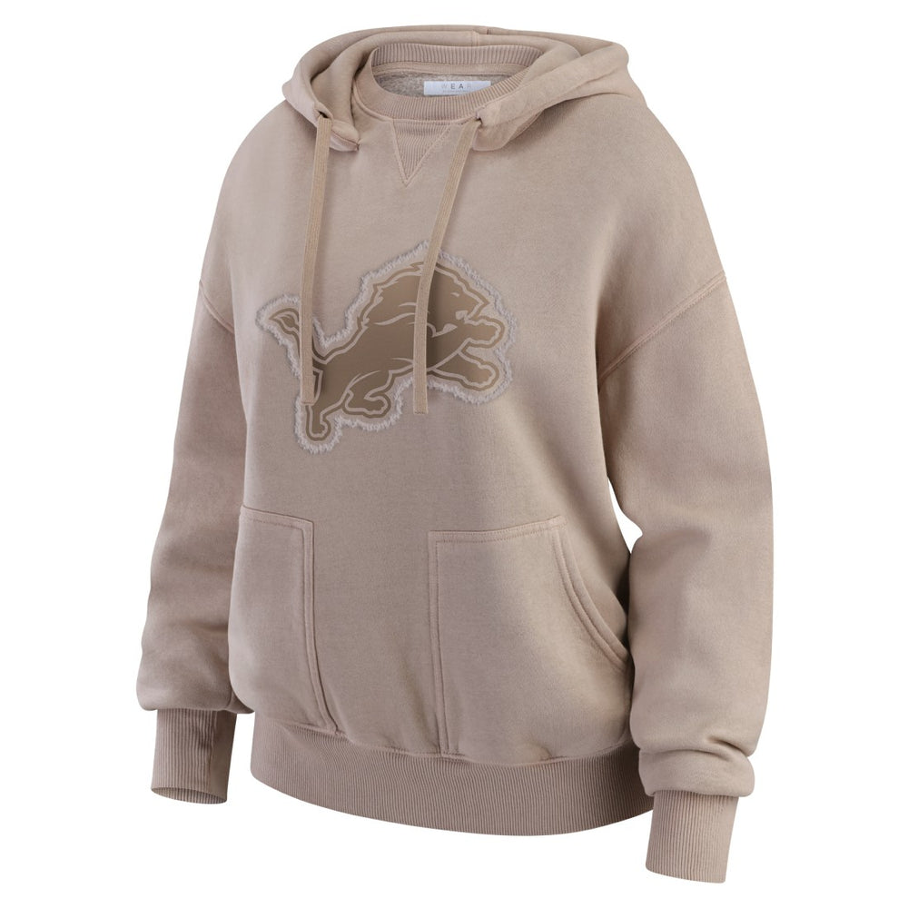 Detroit Lions WEAR by Erin Andrews Women's Washed Pullover Crewdie Tan