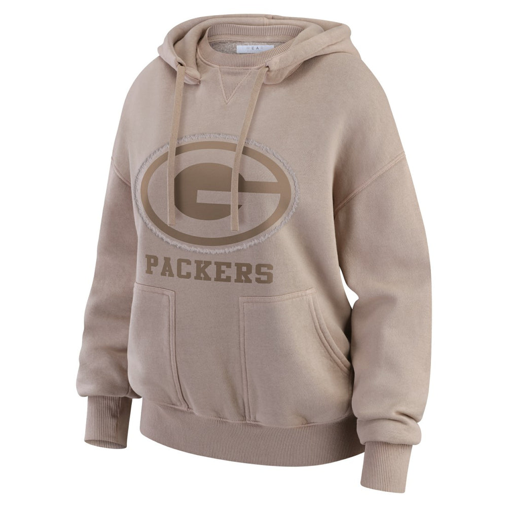 Green Bay Packers WEAR by Erin Andrews Women's Washed Pullover Crewdie Tan