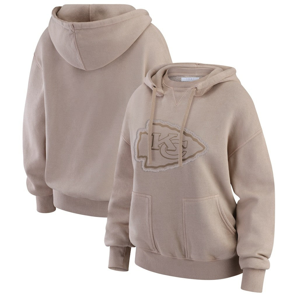 Kansas City Chiefs WEAR by Erin Andrews Women's Washed Pullover Crewdie Tan